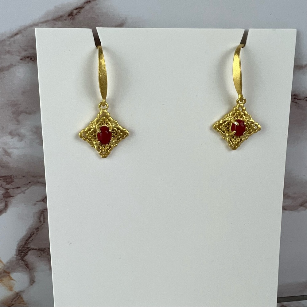Dainty Red and Gold Natural Stone Earrings